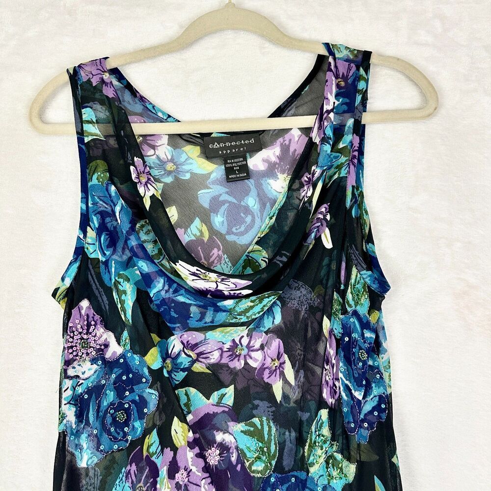 Vintage Connected Apparel Beaded Floral Whimsigoth Midi Dress Size Large Fairy - Picture 3 of 8